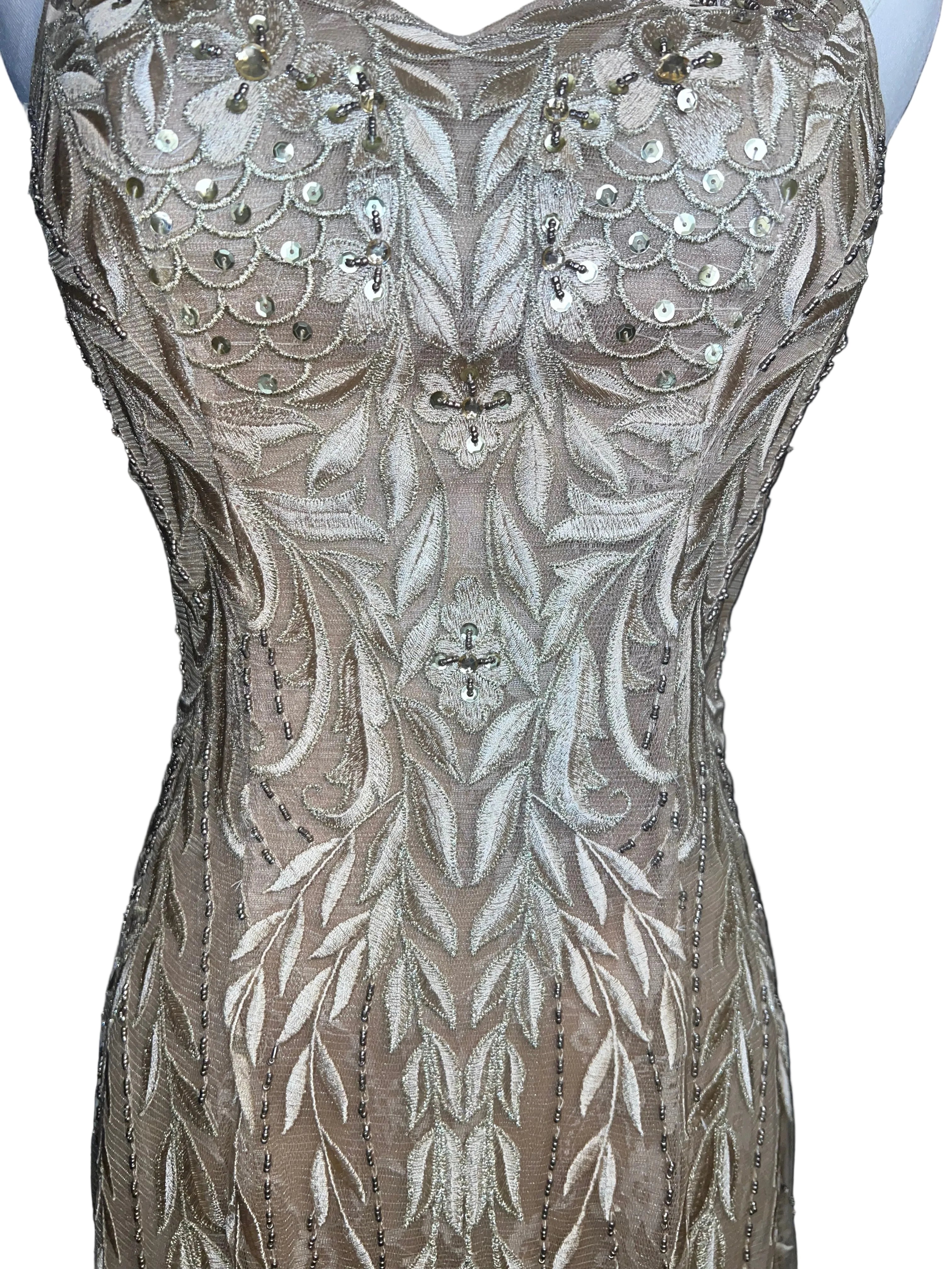 Sue Wong Gold Nocturne Beaded and Embroidered Cocktail Dress