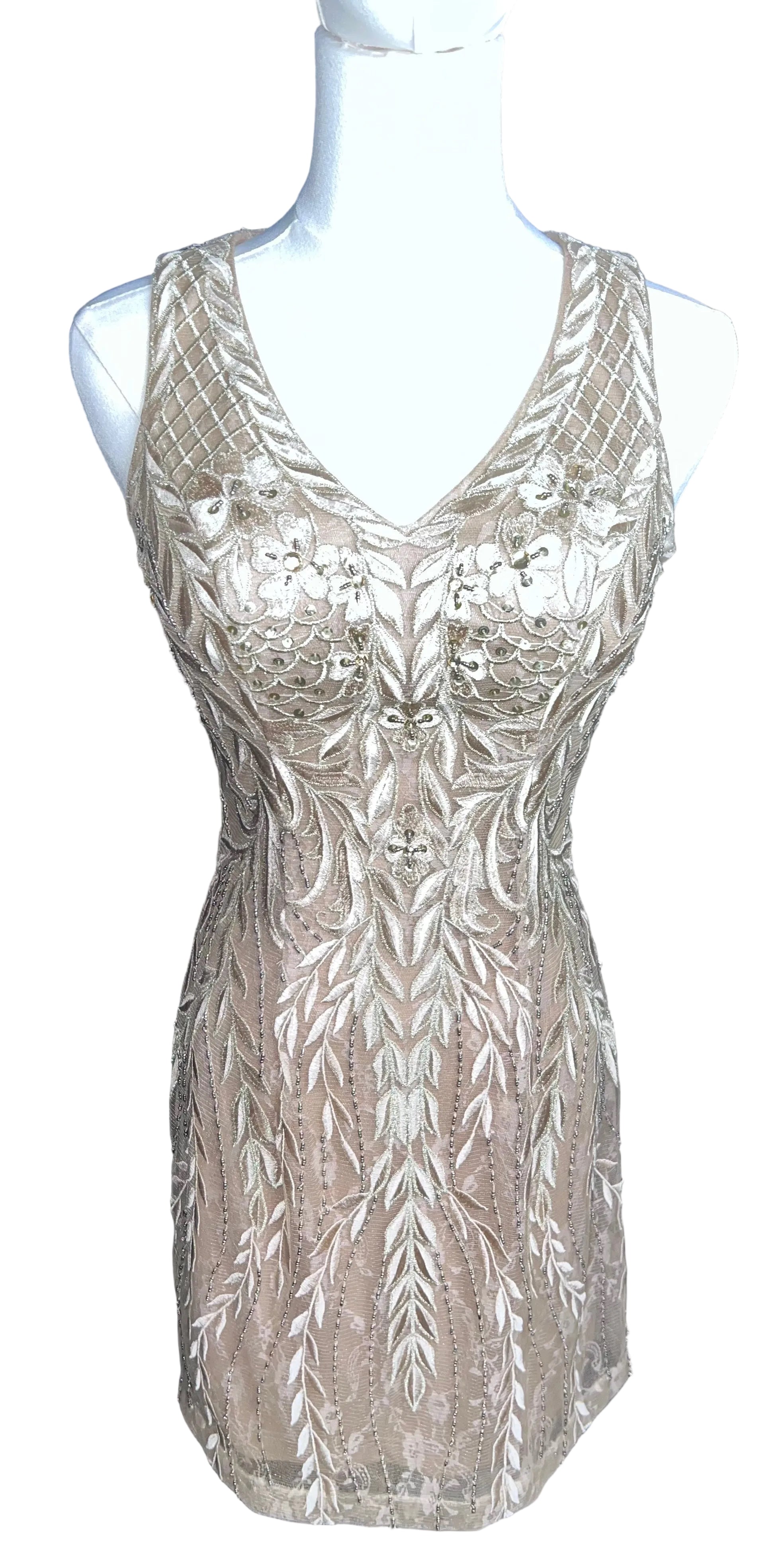 Sue Wong Gold Nocturne Beaded and Embroidered Cocktail Dress