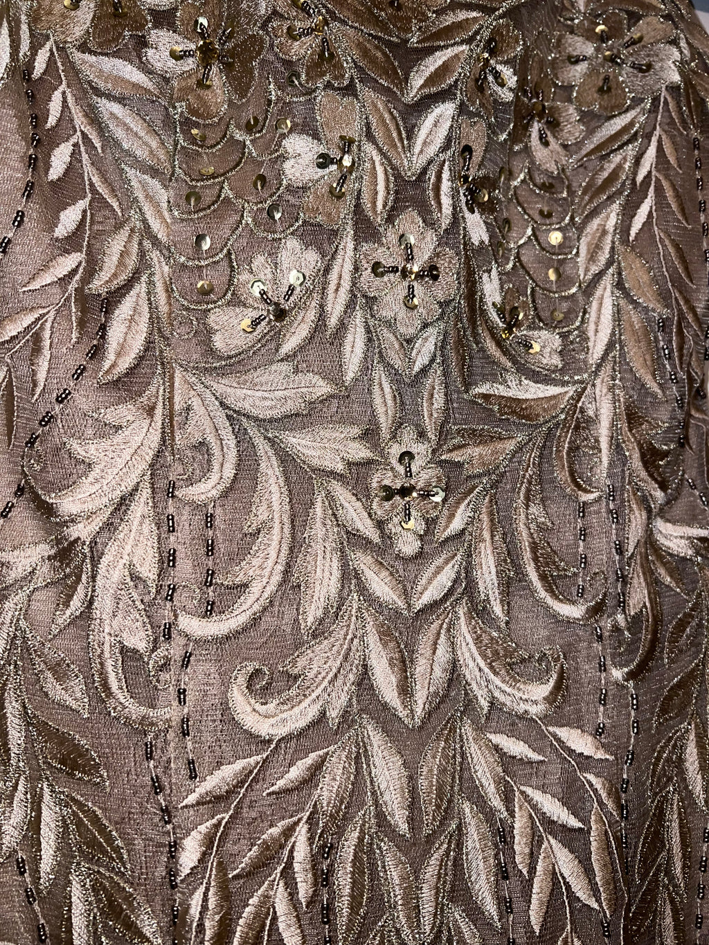 Sue Wong Gold Nocturne Beaded and Embroidered Cocktail Dress