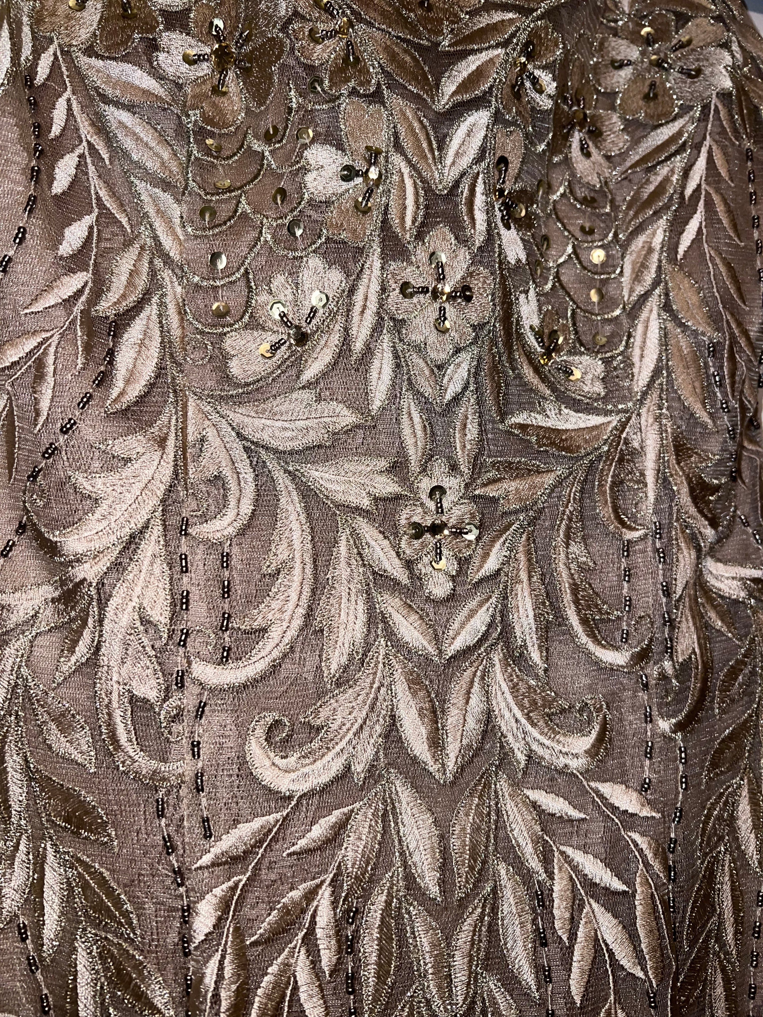 Sue Wong Gold Nocturne Beaded and Embroidered Cocktail Dress