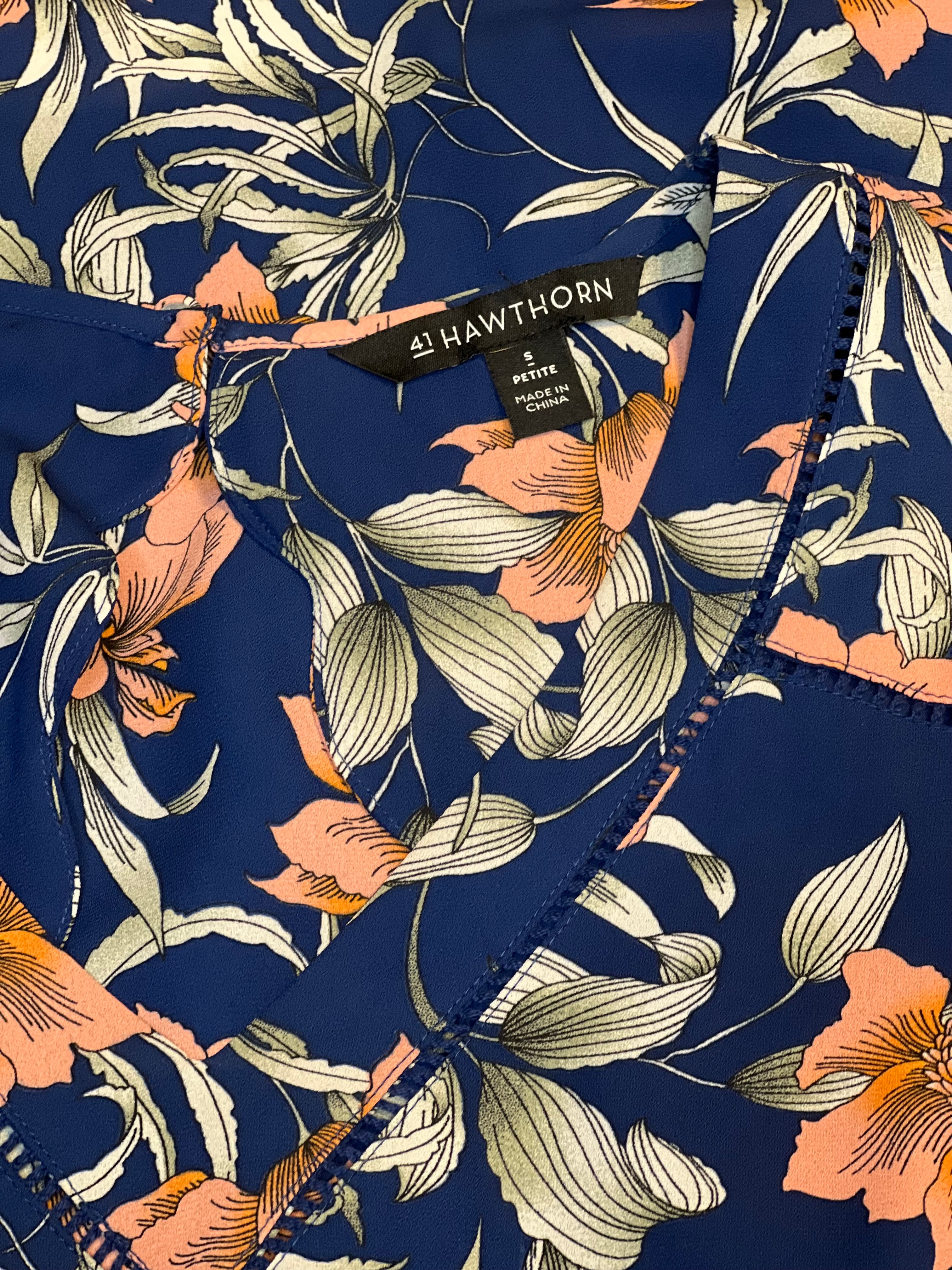 Navy Floral Flutter Sleeve Dress