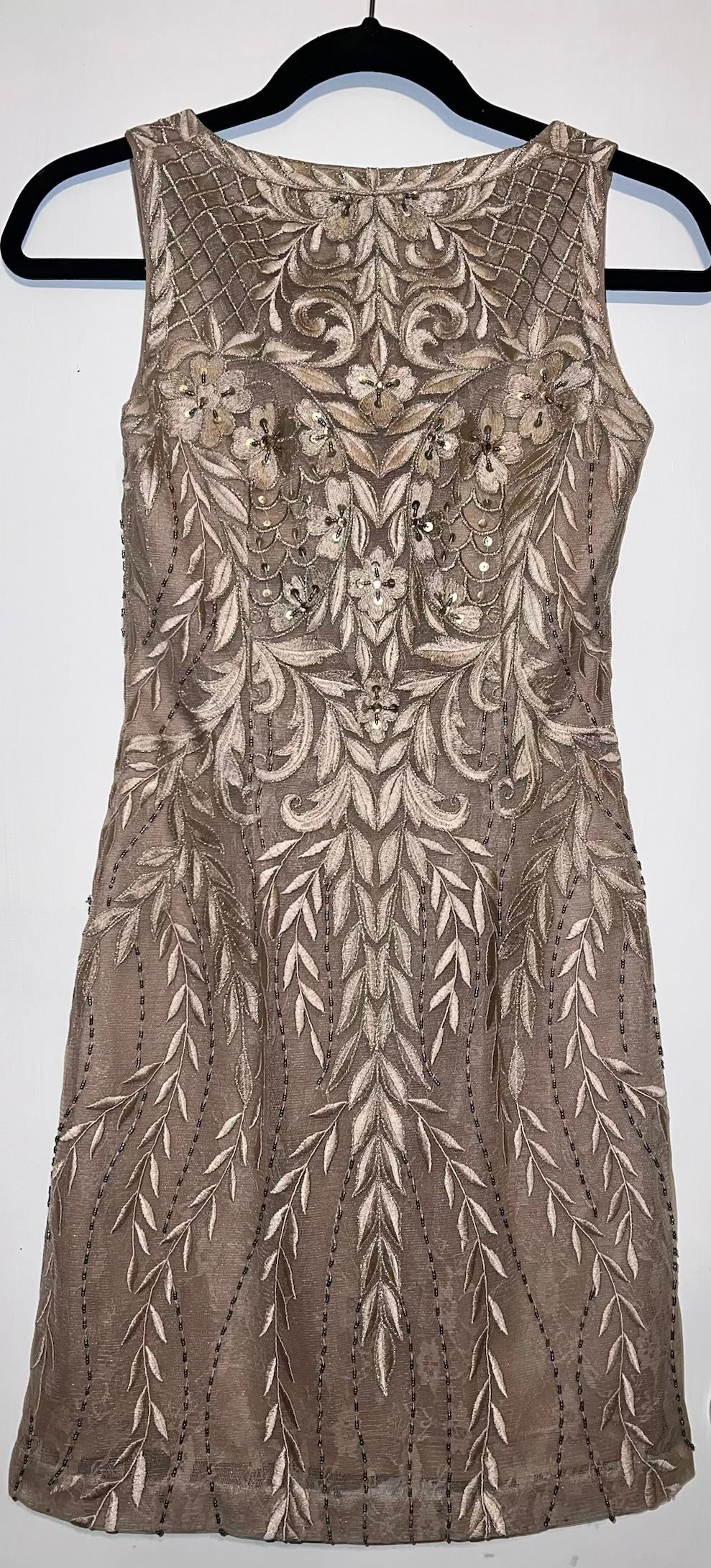 Sue Wong Gold Nocturne Beaded and Embroidered Cocktail Dress