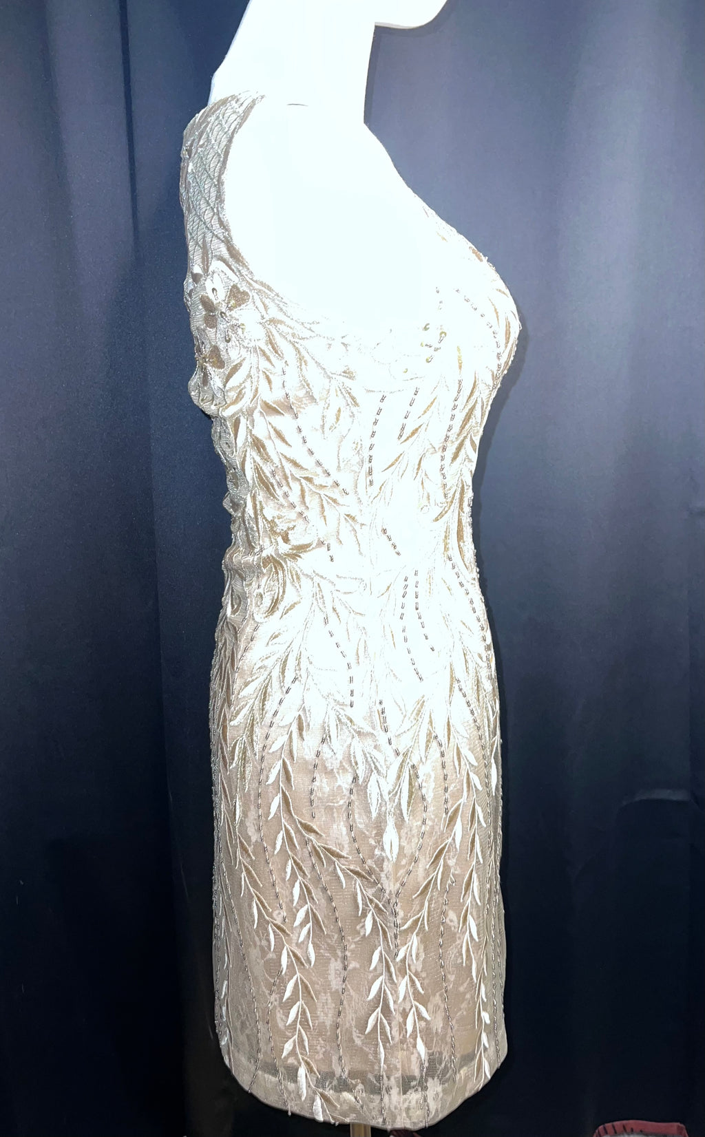 Sue Wong Gold Nocturne Beaded and Embroidered Cocktail Dress
