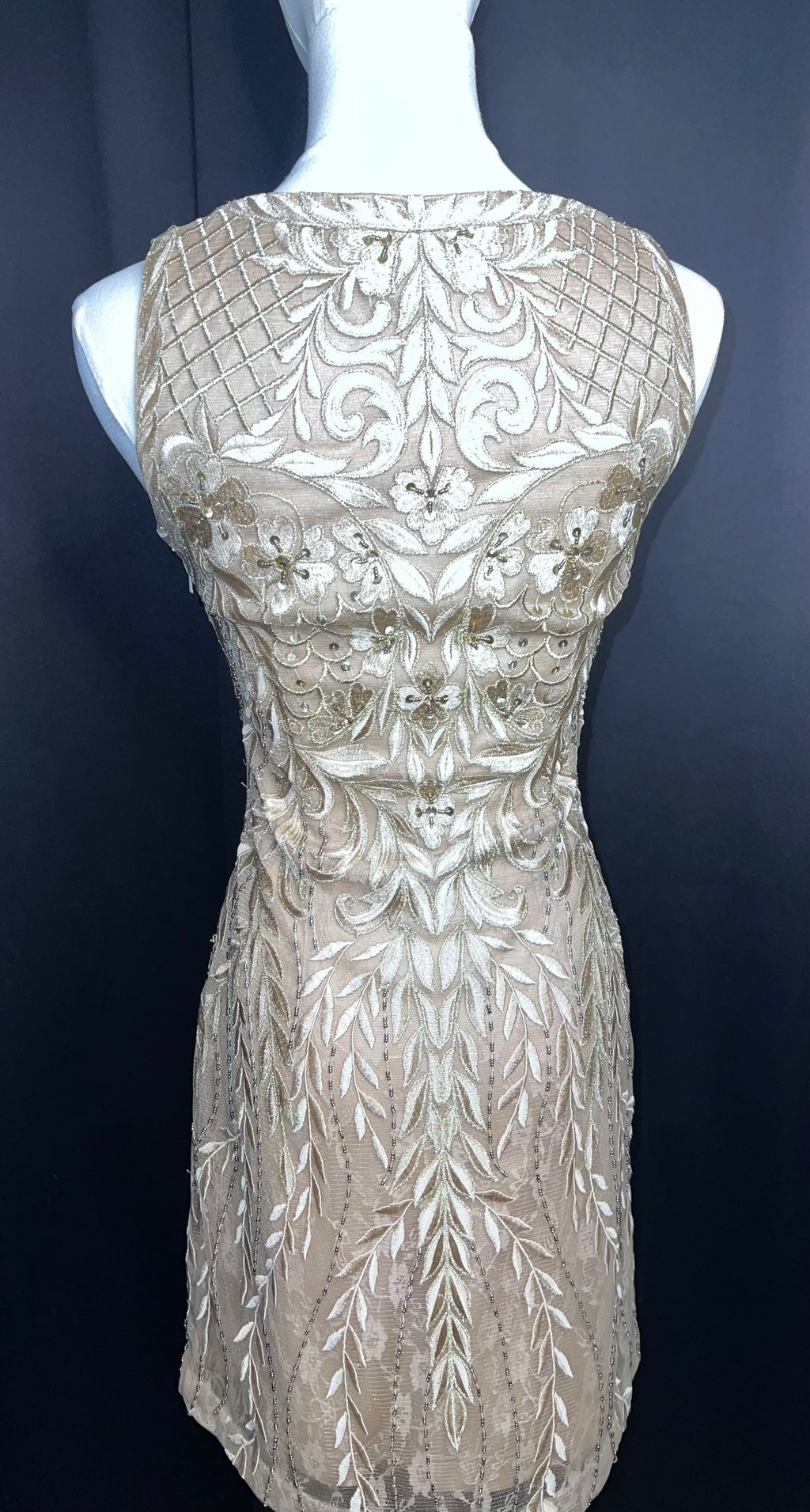 Sue Wong Gold Nocturne Beaded and Embroidered Cocktail Dress