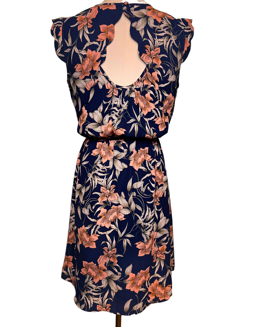 Navy Floral Flutter Sleeve Dress