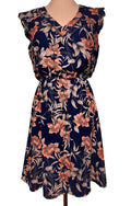 Navy Floral Flutter Sleeve Dress