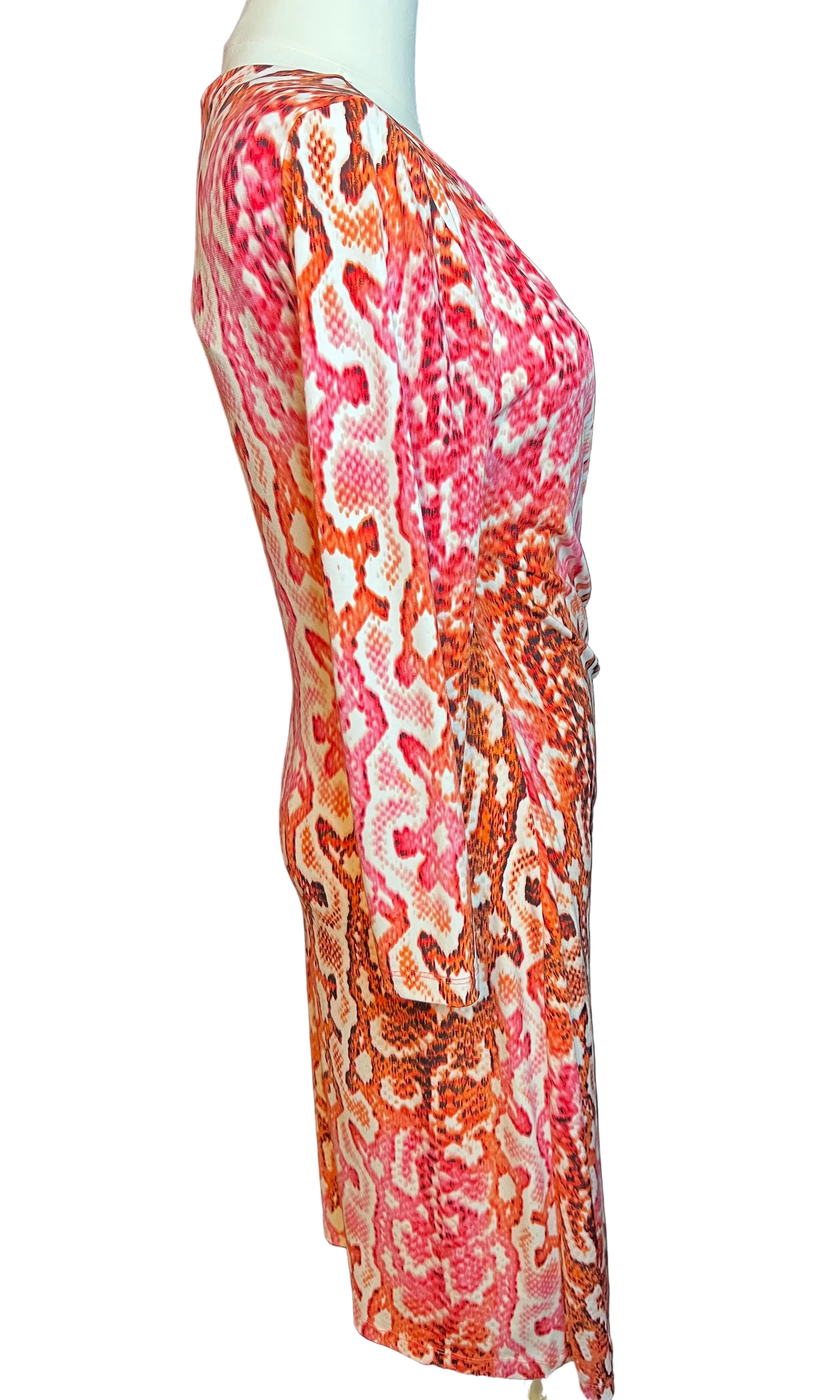 Bold Red & Pink Floral Ruched Cocktail Dress – Size 2 | Flattering Wrap Style