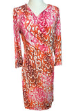 Bold Red & Pink Floral Ruched Cocktail Dress – Size 2 | Flattering Wrap Style