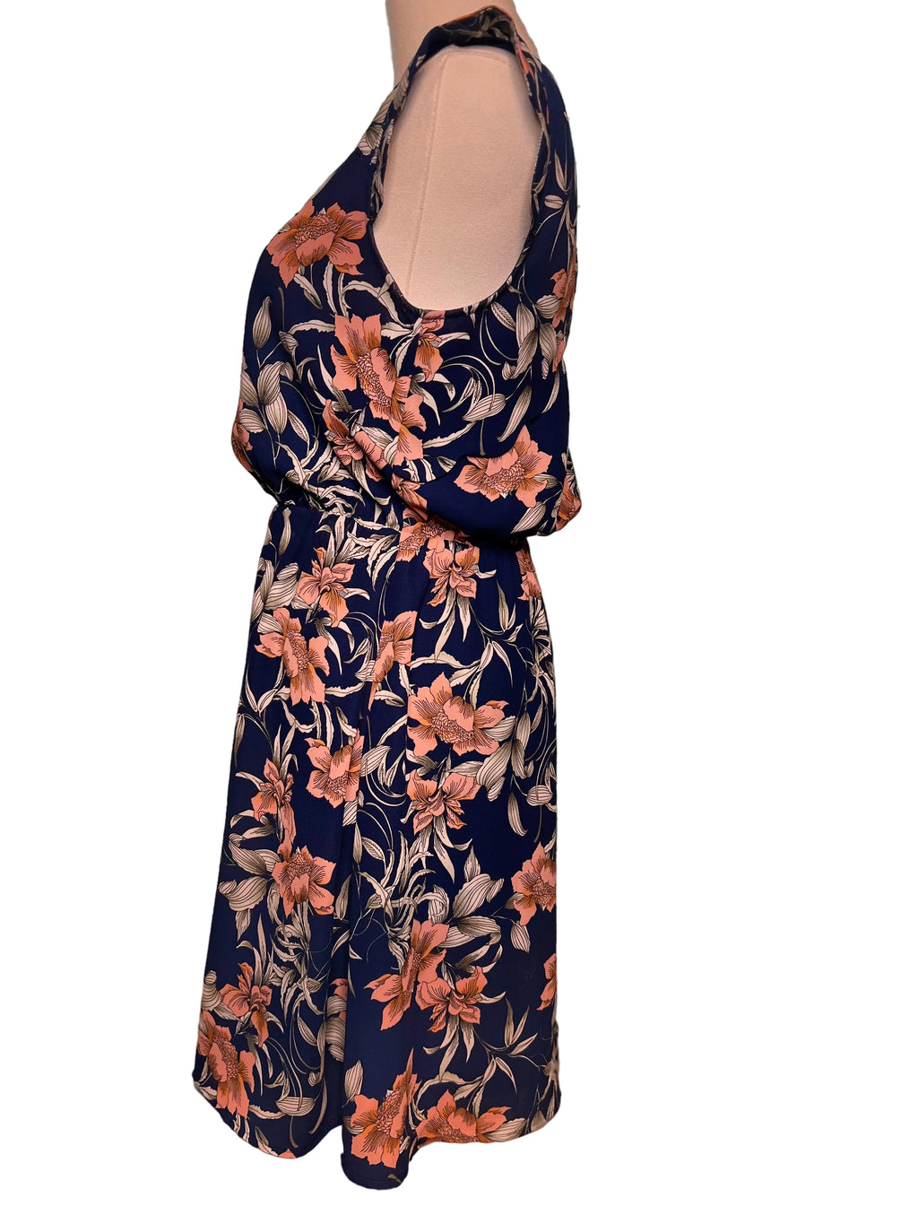 Navy Floral Flutter Sleeve Dress