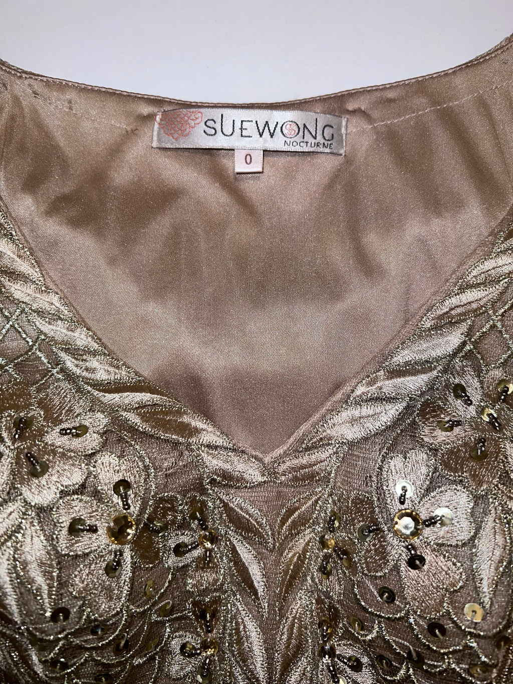 Sue Wong Gold Nocturne Beaded and Embroidered Cocktail Dress