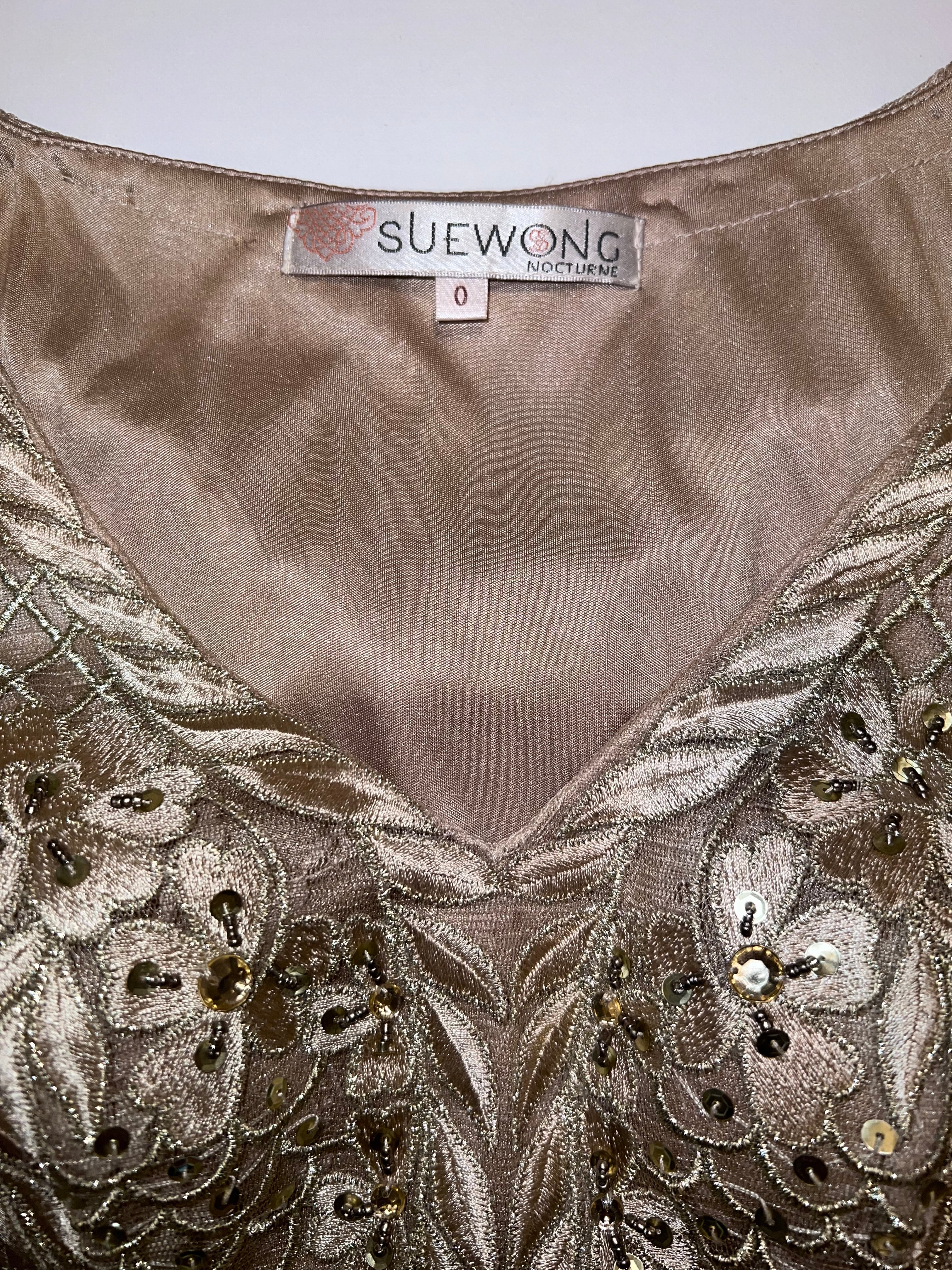 Sue Wong Gold Nocturne Beaded and Embroidered Cocktail Dress