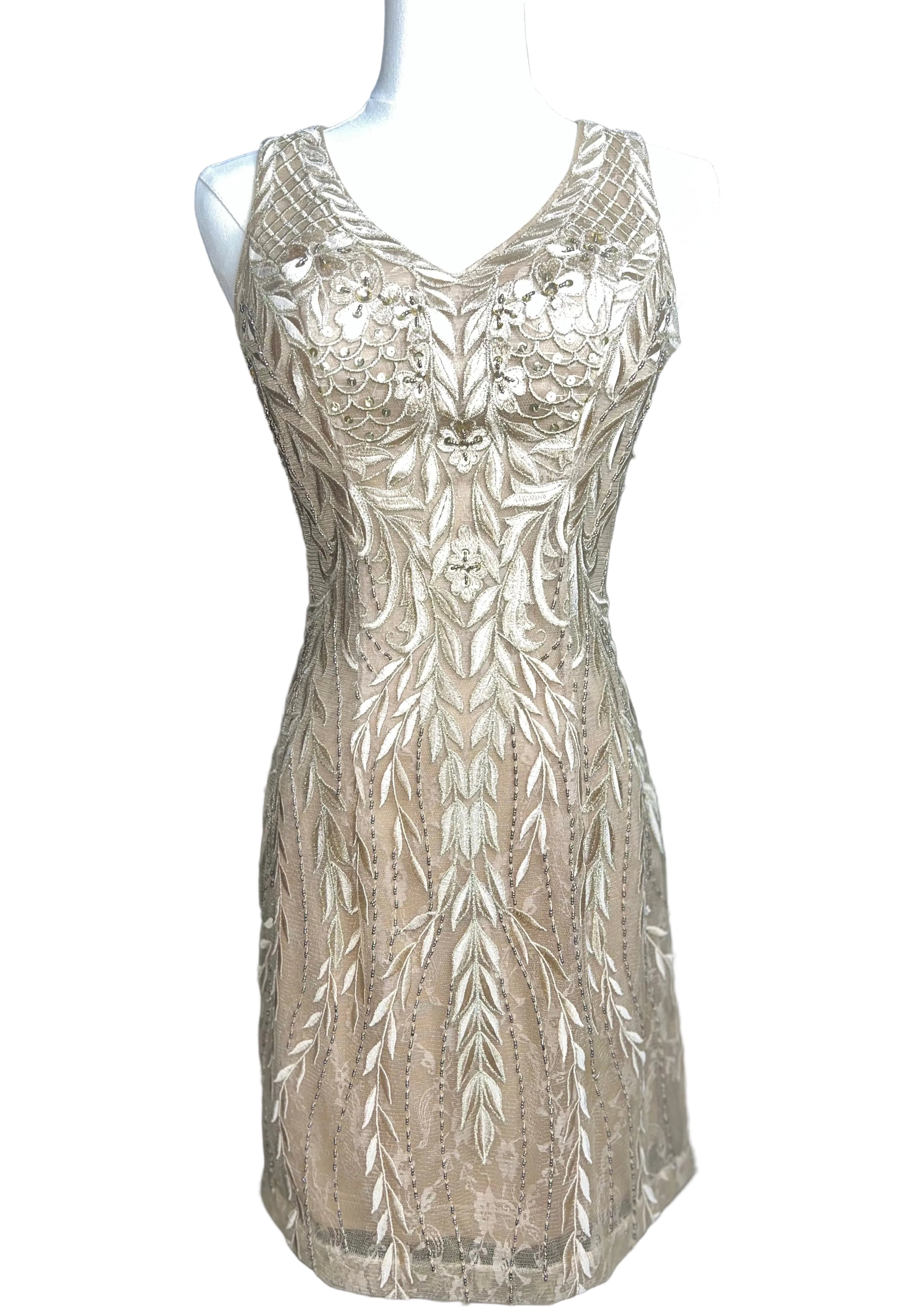 Sue Wong Gold Nocturne Beaded and Embroidered Cocktail Dress