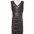Vintage Style 1920s Flapper Dress Black Sequin Fringe Gatsby Costume & Headband